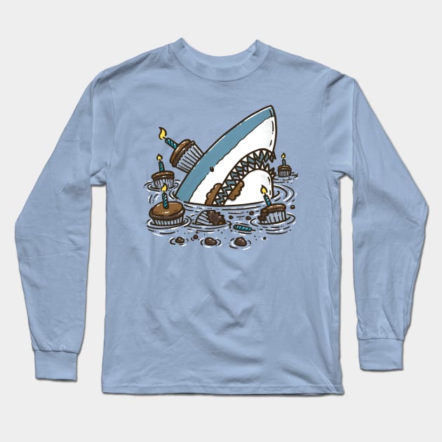 Cupcake Destruction Shark Long Sleeve T-Shirt by nickv47